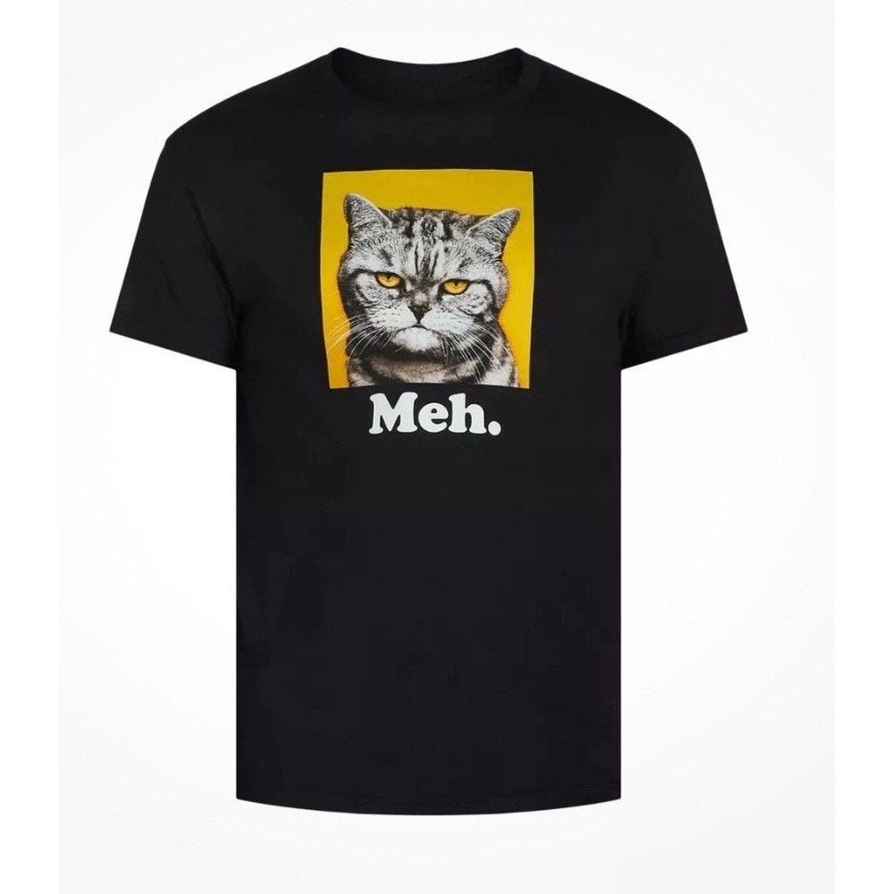 3X-LARGE - Cat Meh‎ Black Graphic T-Shirt